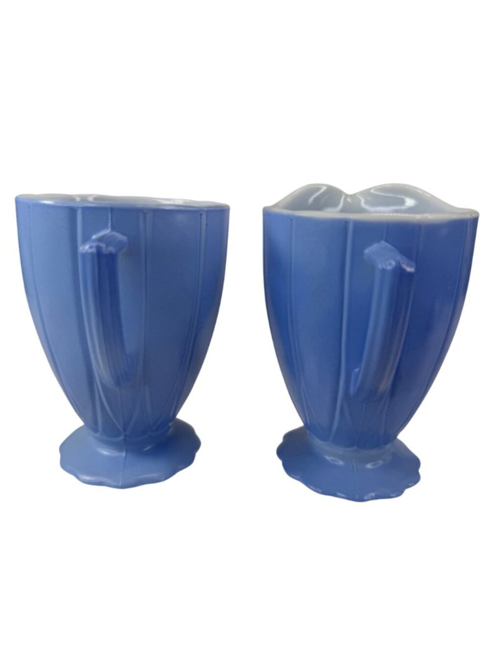 Vintage Hazel Atlas Platomite Newport Blue Milk Glass Sugar and Creamer Hairpin - Picture 6 of 11